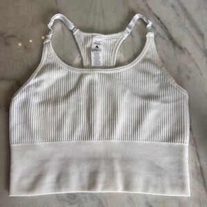 Vitality/Balance Athletica Long Line White Ribbed Soft Sports Bra - Size M